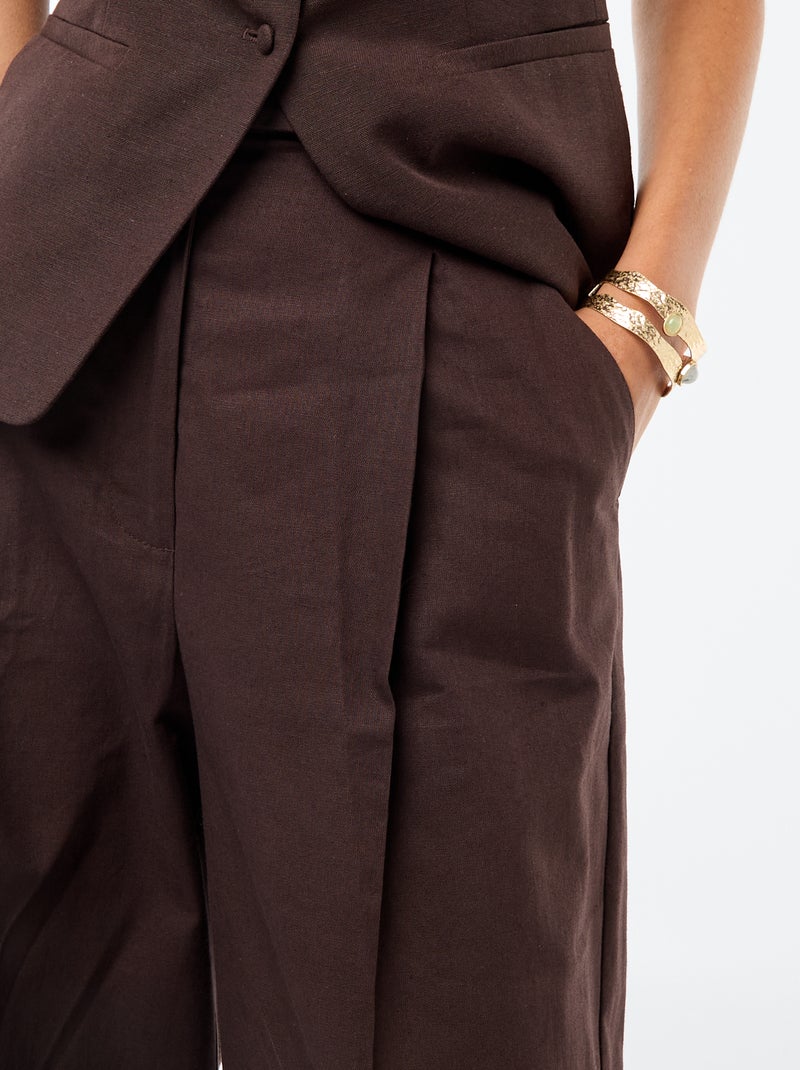 Pantaloni ampi da cerimonia in misto lino Marrone - Kiabi