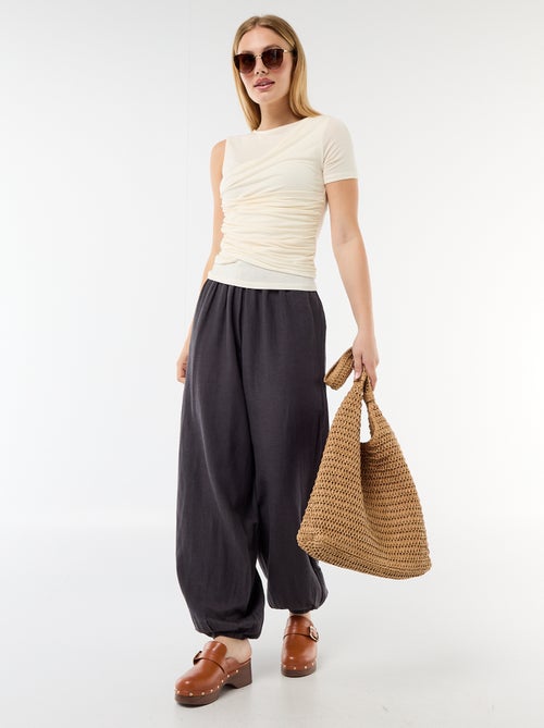 Pantaloni ampi da donna con vita elasticizzata e fondo stretto - Kiabi Pantaloni ampi da donna con vita elasticizzata e fondo stretto - Kiabi