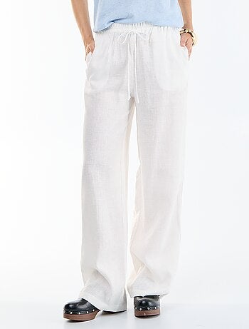 Pantalone in lino tinta unita a gamba larga