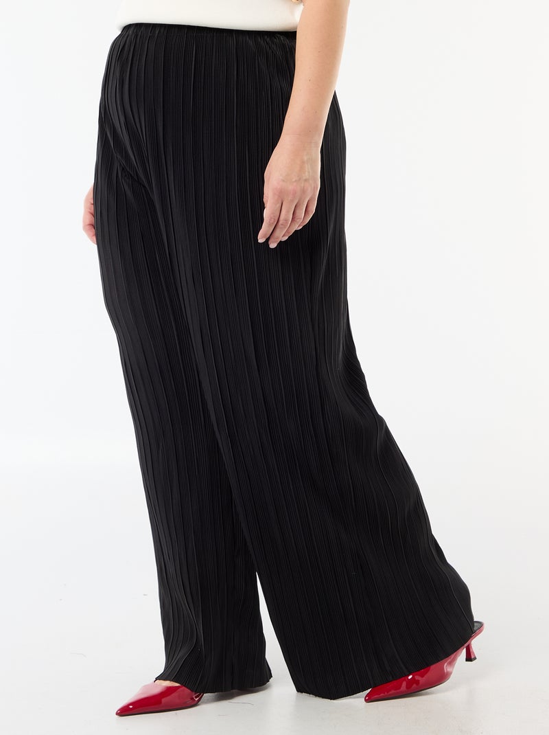 Pantaloni ampi elasticizzati a costine Nero - Kiabi