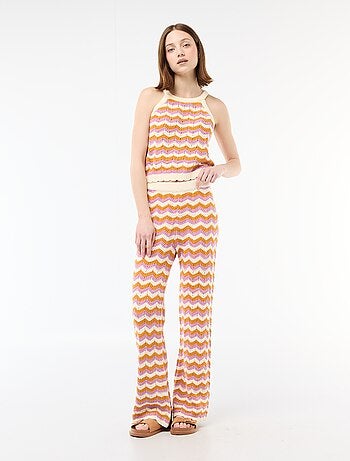 Pantaloni ampi in crochet tricolore