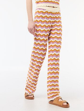 Pantaloni ampi in crochet tricolore