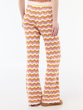 Pantaloni ampi in crochet tricolore