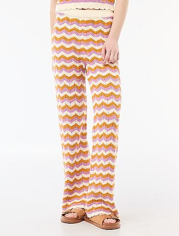 Pantaloni ampi in crochet tricolore