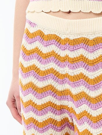 Pantaloni ampi in crochet tricolore