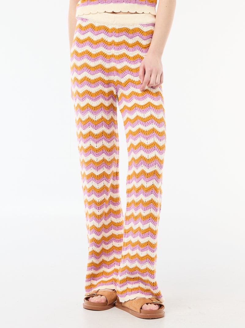 Pantaloni ampi in crochet tricolore Viola - Kiabi