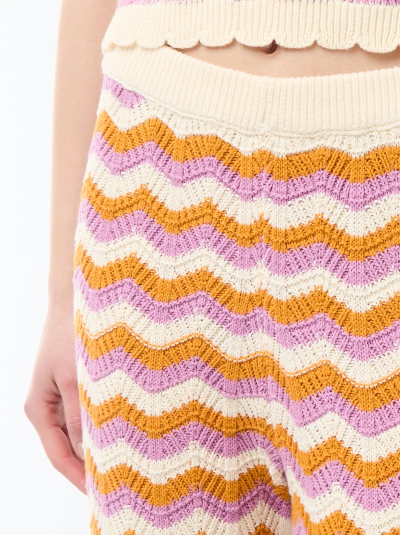 Pantaloni ampi in crochet tricolore Viola - Kiabi