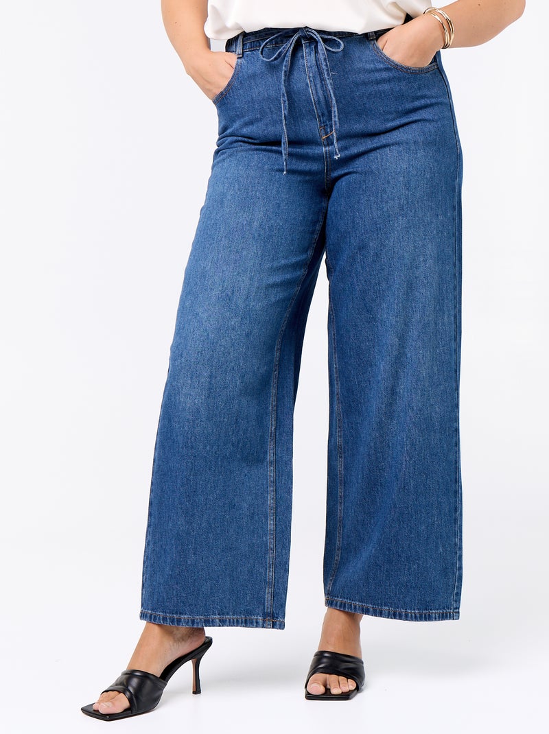 Pantaloni ampi in denim con cintura da annodare Blu - Kiabi