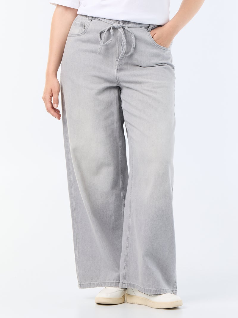 Pantaloni ampi in denim con cintura da annodare Grigio - Kiabi