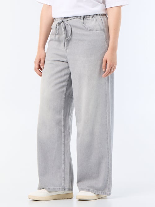 Pantaloni ampi in denim con cintura da annodare - Kiabi