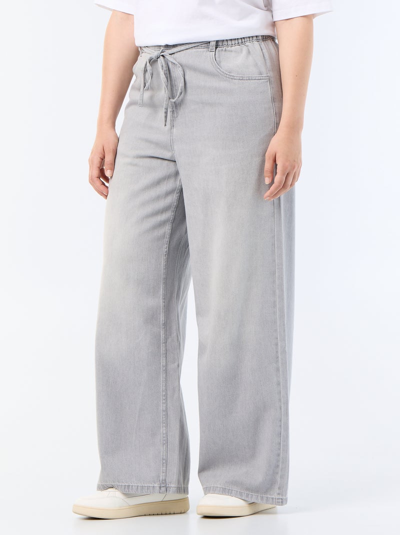 Pantaloni ampi in denim con cintura da annodare Grigio - Kiabi