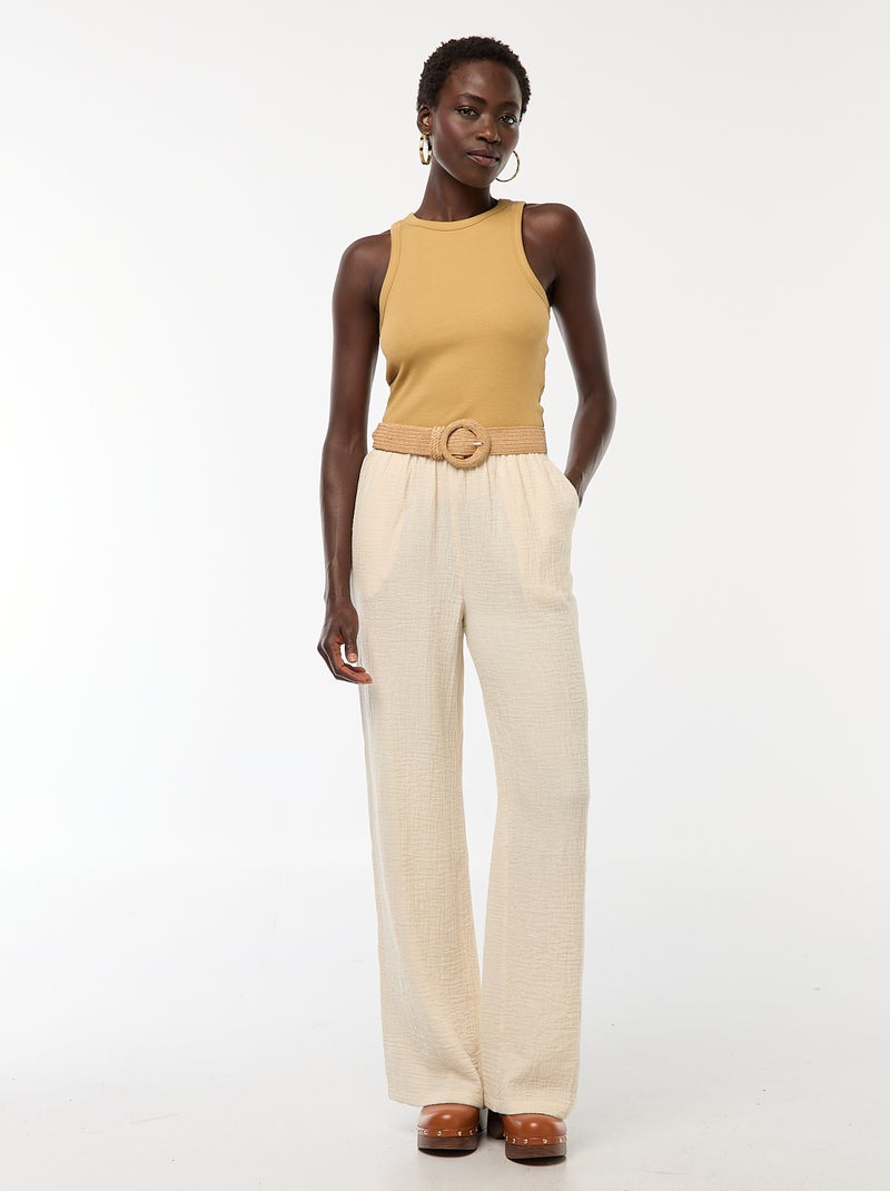 Pantaloni ampi in garza di cotone Bianco - Kiabi