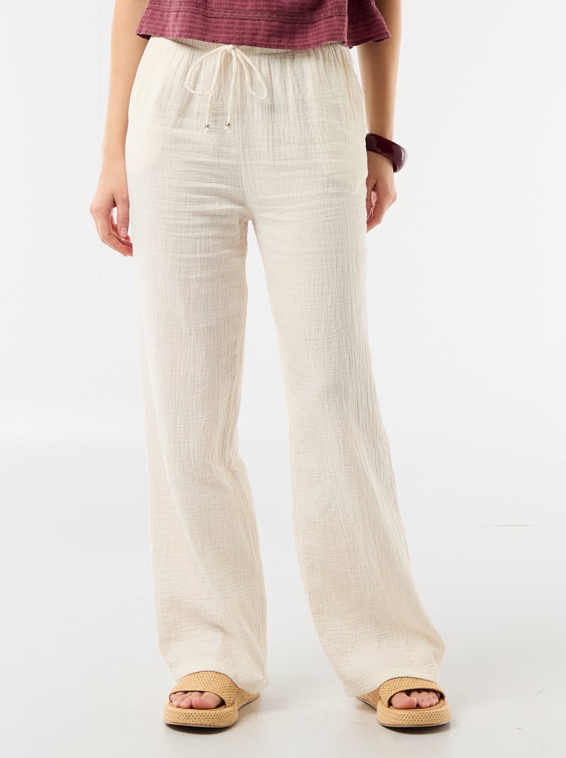 Pantaloni ampi in garza di cotone Bianco - Kiabi