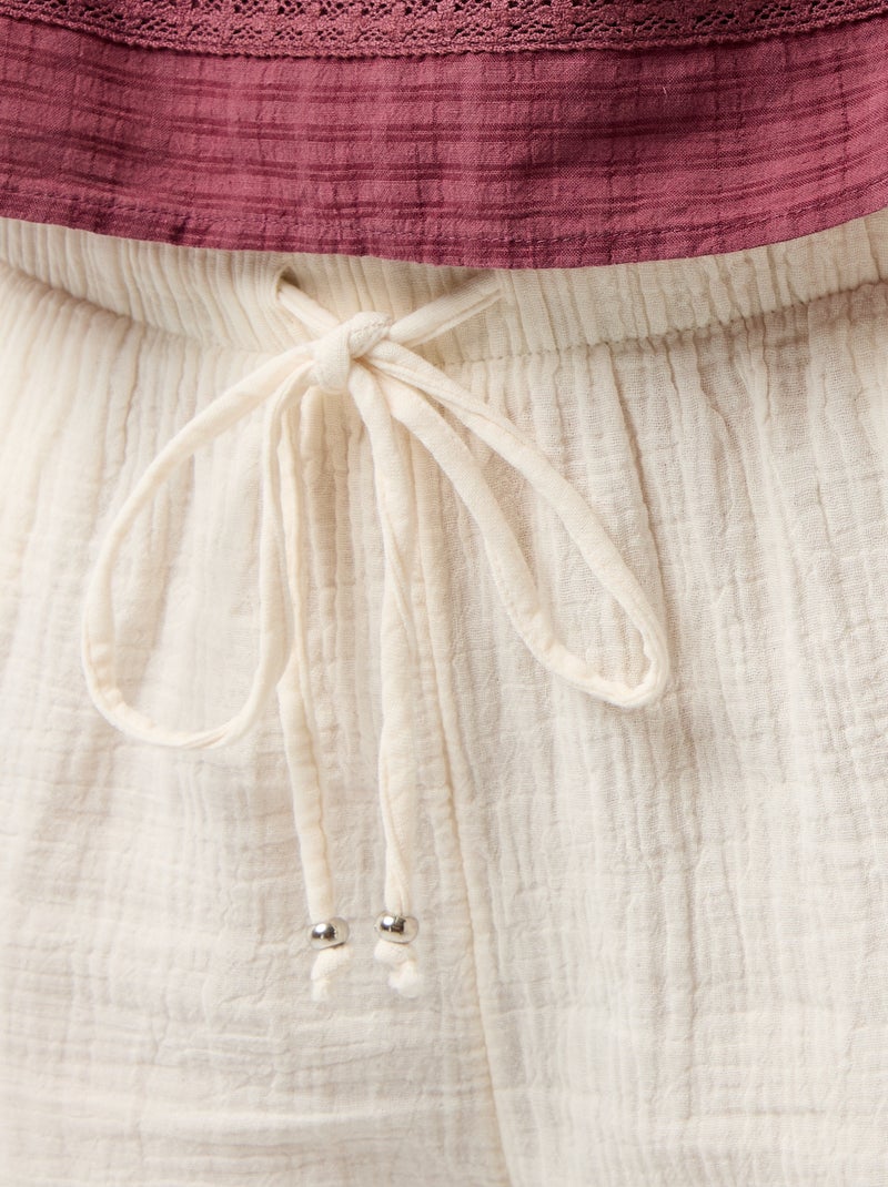 Pantaloni ampi in garza di cotone Bianco - Kiabi