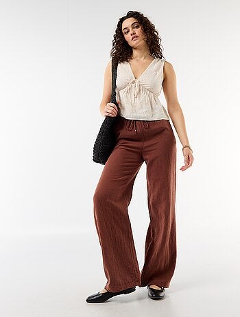 Pantaloni ampi in garza di cotone