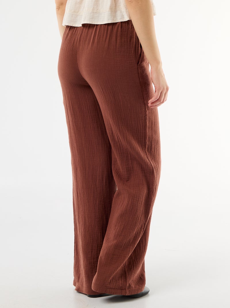 Pantaloni ampi in garza di cotone Marrone - Kiabi