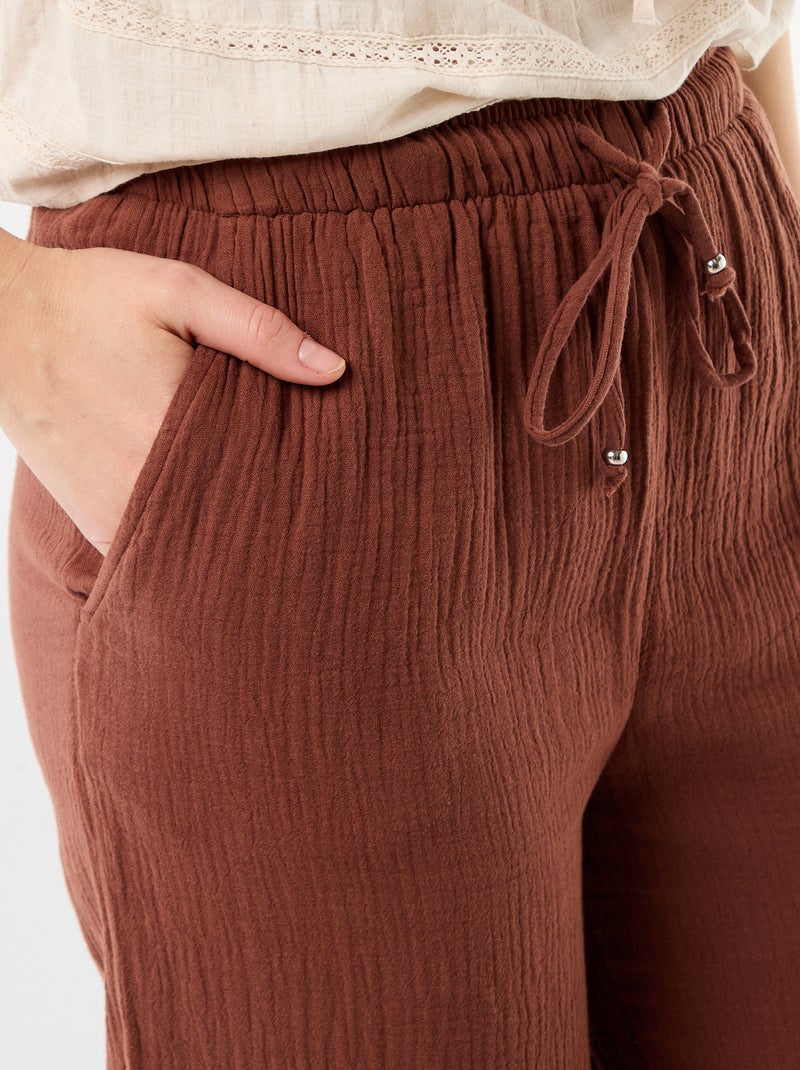 Pantaloni ampi in garza di cotone Marrone - Kiabi