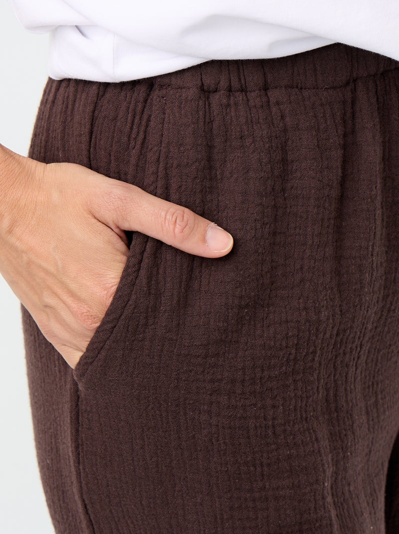 Pantaloni ampi in garza di cotone Marrone - Kiabi