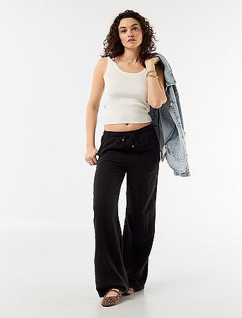 Pantaloni ampi in garza di cotone