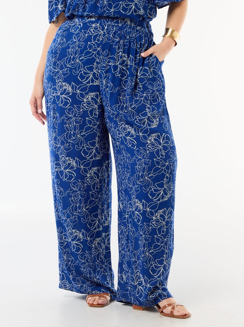 Pantaloni ampi in maglia crêpe Blu - Kiabi