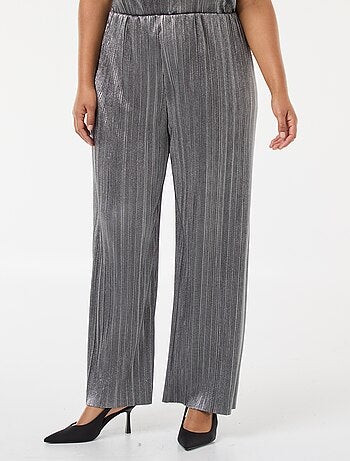 Pantaloni ampi in maglia plissettata argentata