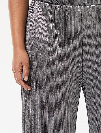 Pantaloni ampi in maglia plissettata argentata