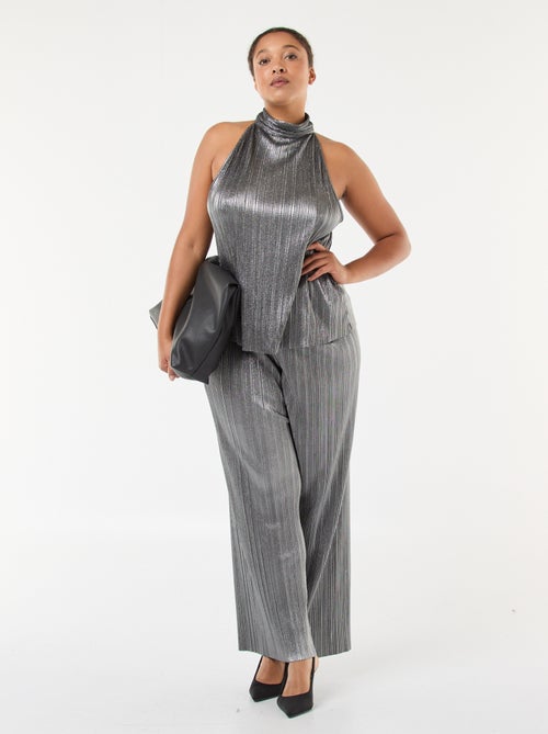 Pantaloni ampi in maglia plissettata argentata - Kiabi