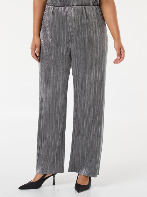Pantaloni ampi in maglia plissettata argentata - Kiabi