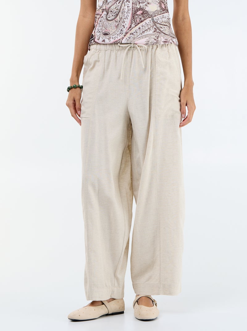 Pantaloni ampi in misto lino Bianco - Kiabi