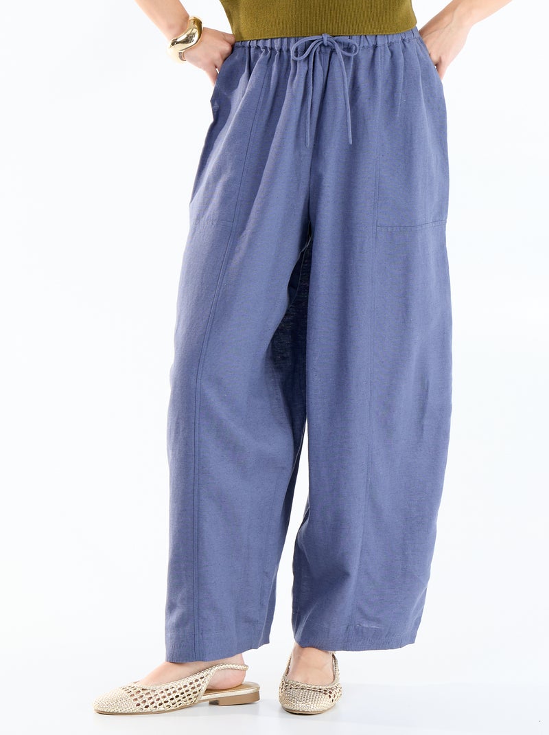 Pantaloni ampi in misto lino Blu - Kiabi