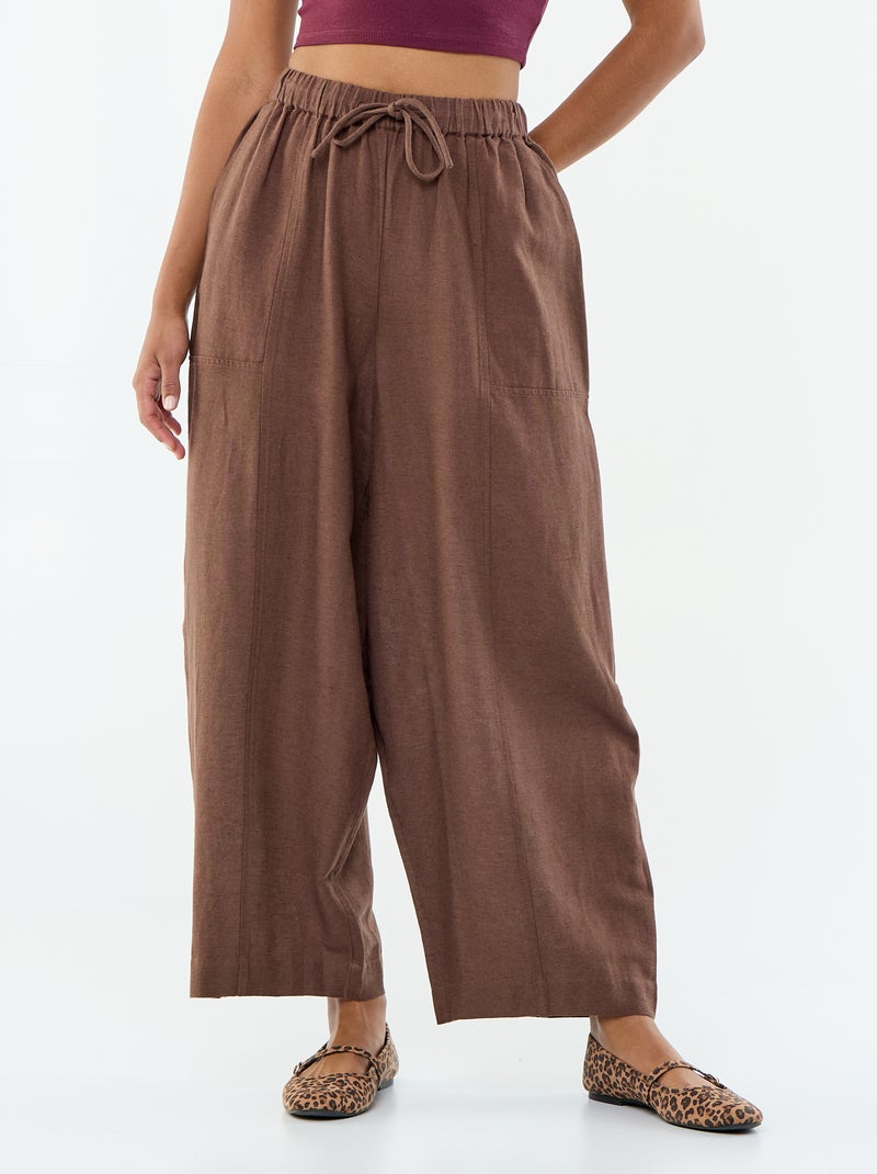 Pantaloni ampi in misto lino Marrone - Kiabi