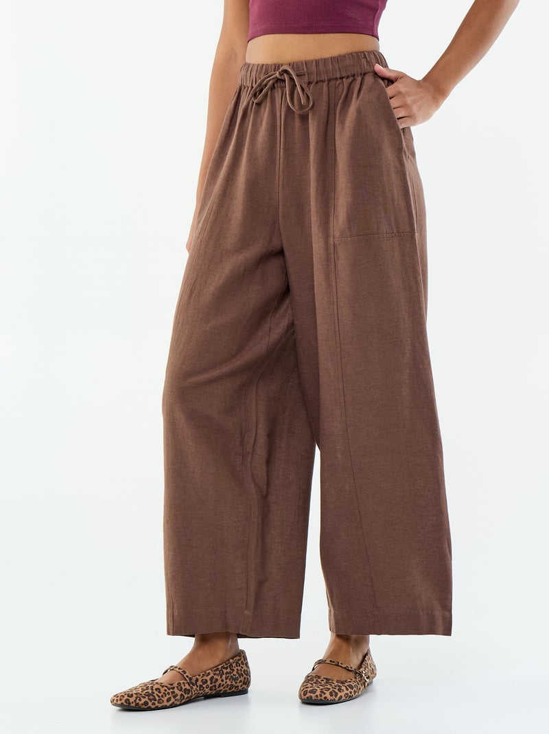 Pantaloni ampi in misto lino Marrone - Kiabi
