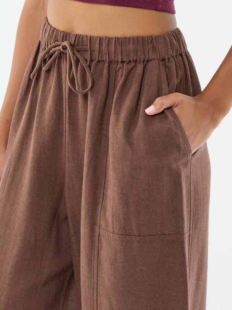 Pantaloni ampi in misto lino Marrone - Kiabi