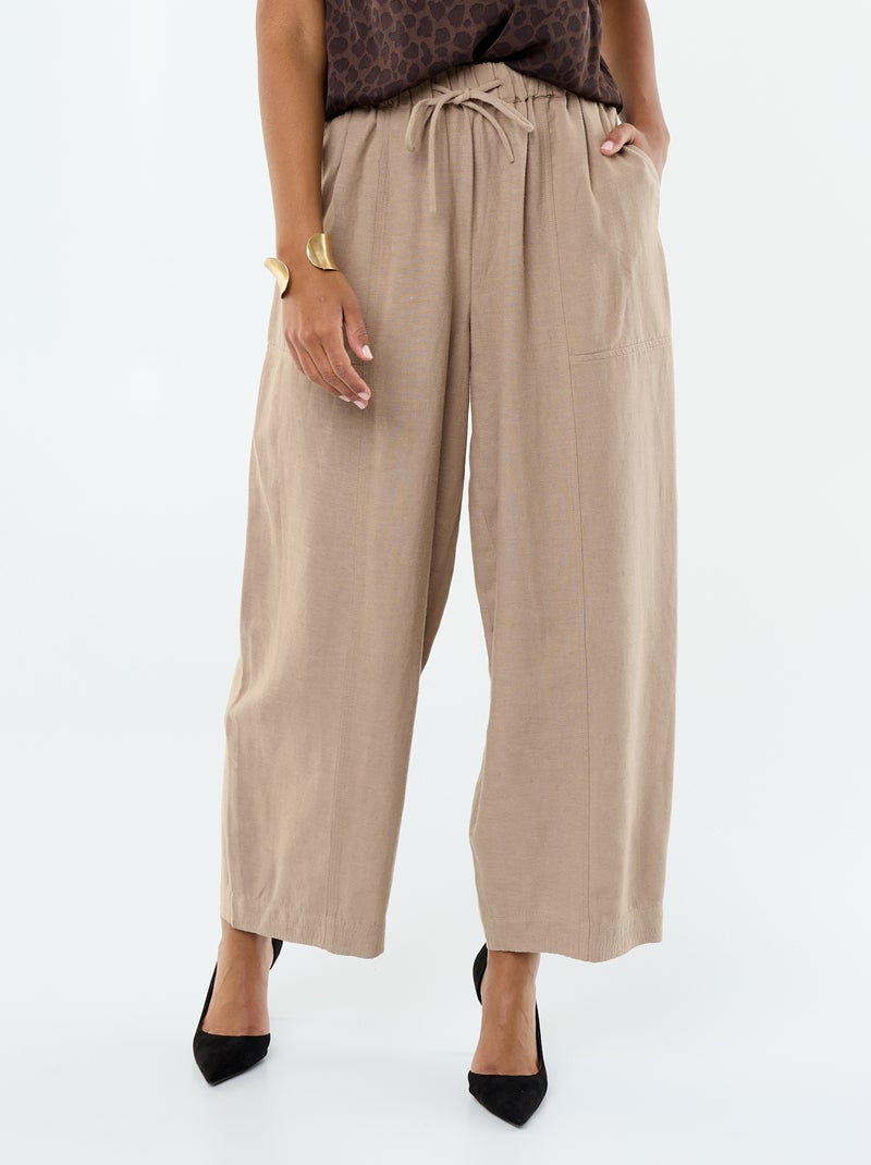 Pantaloni ampi in misto lino Marrone - Kiabi