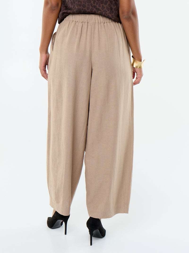 Pantaloni ampi in misto lino Marrone - Kiabi