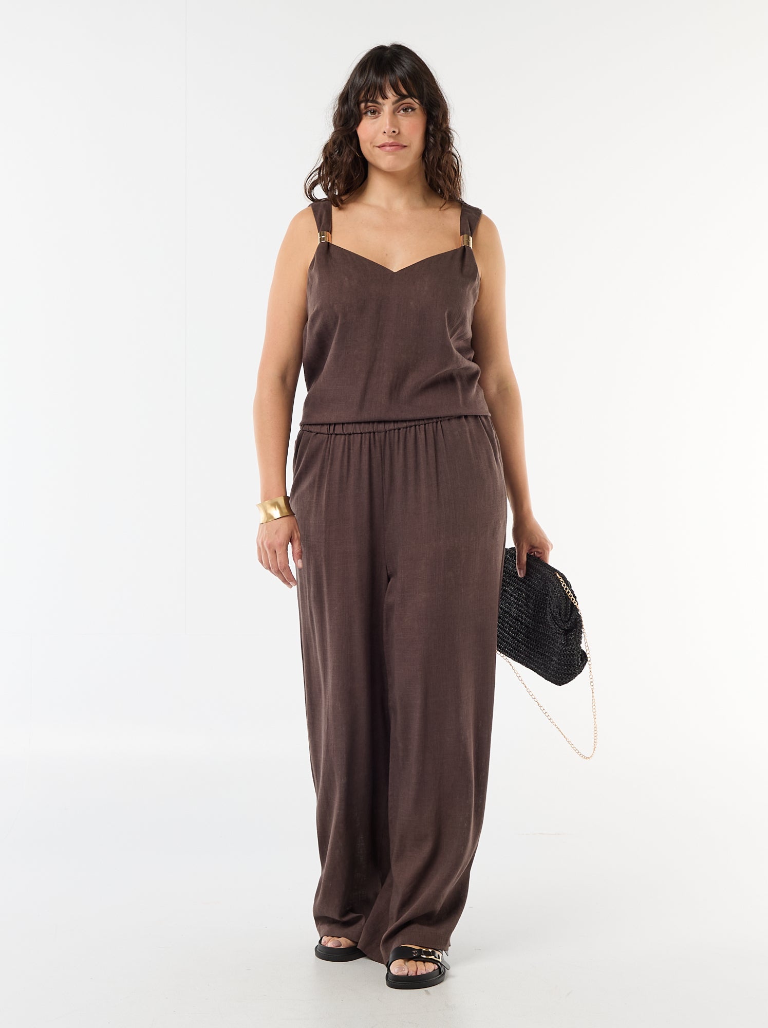 Pantaloni Capri 3/4 Donna Morbidi In Cotone, Vita Elasticizzata, Mustard (Senape), Taglie Forti Da 36 A 50, Prodotto In Italia