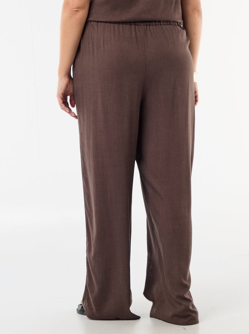 Pantaloni ampi in misto lino Marrone - Kiabi