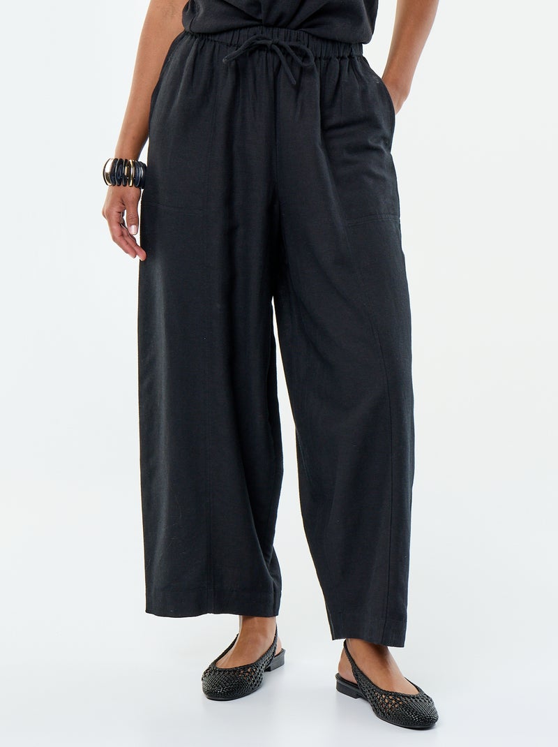 Pantaloni ampi in misto lino Nero - Kiabi