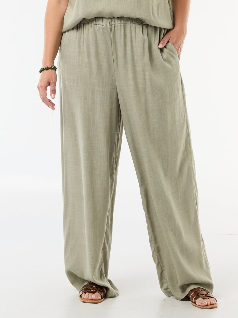 Pantaloni ampi in misto lino Verde chiaro - Kiabi