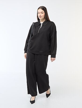 Pantaloni ampi in tessuto stretch a coste