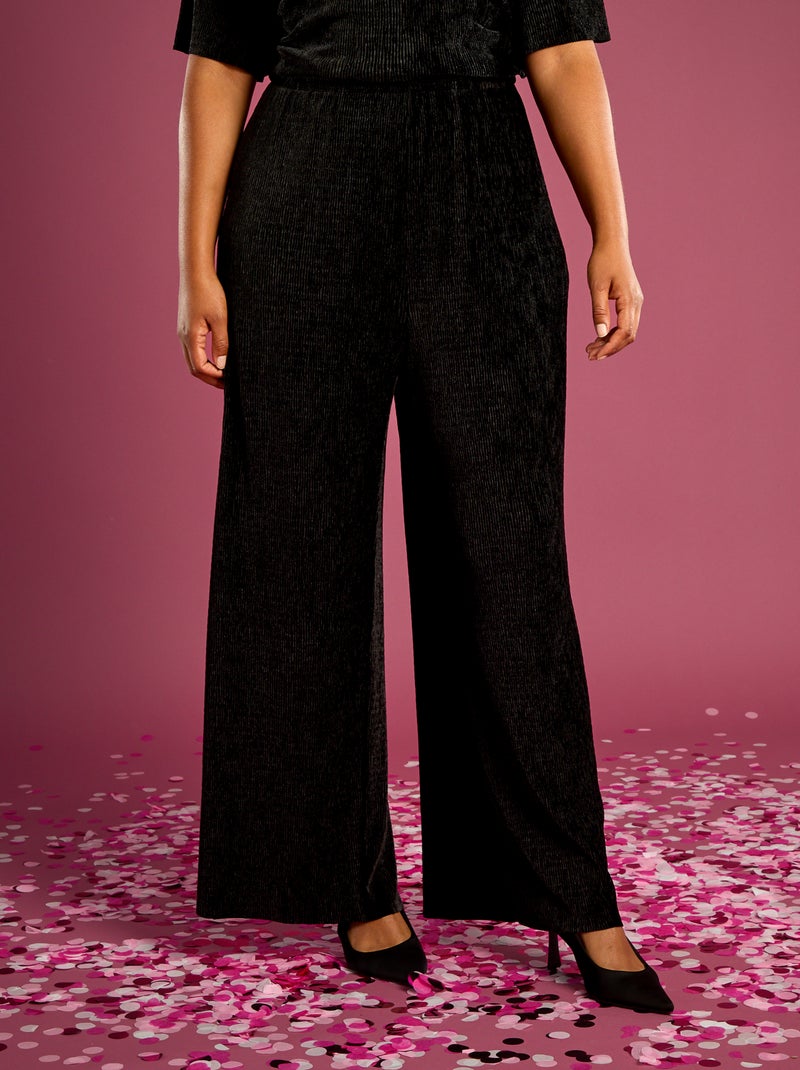 Pantaloni ampi in velluto a coste tinta unita Nero - Kiabi