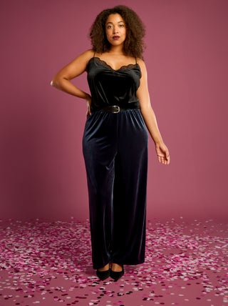 Pantaloni ampi in velluto tinta unita