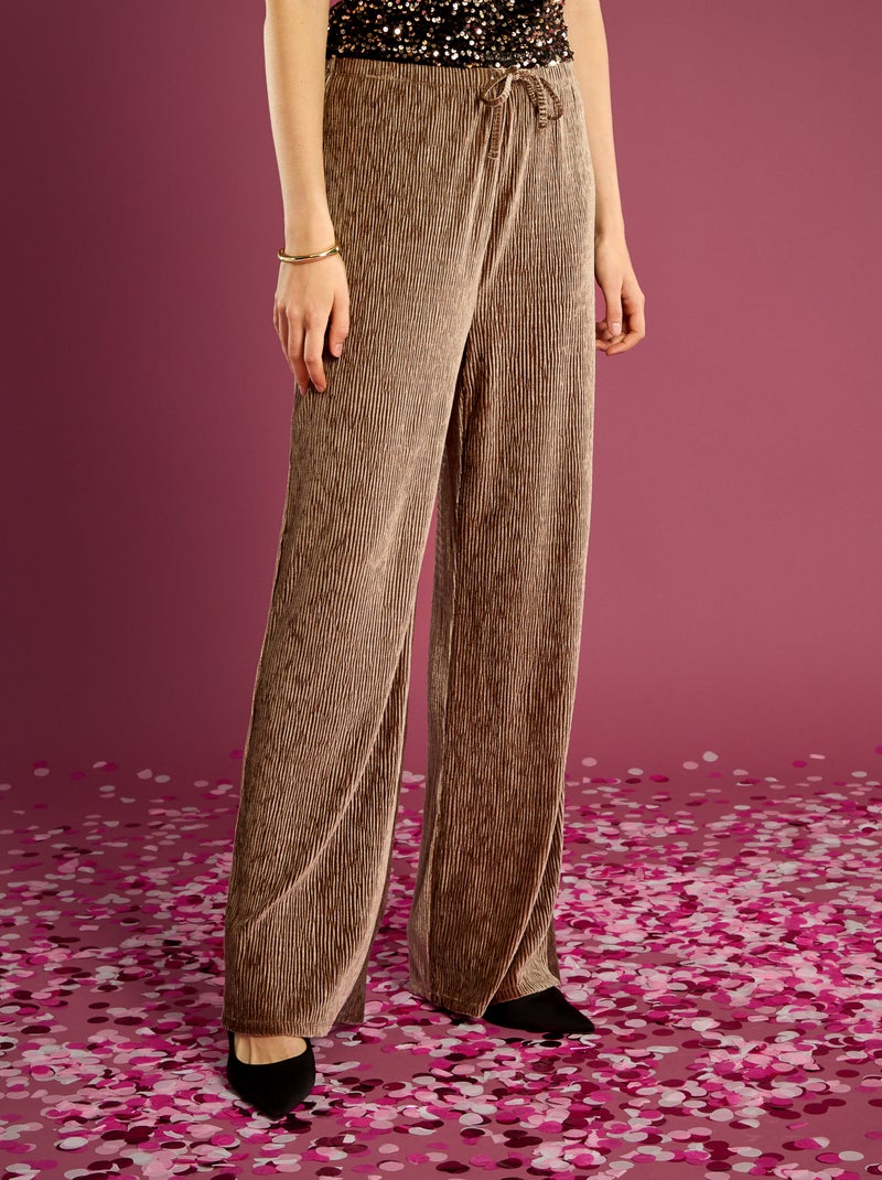 Pantaloni ampi in velluto tinta unita Marrone - Kiabi