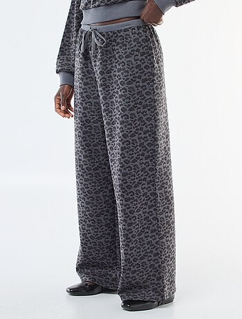 Pantaloni ampi leopardati effetto peluche