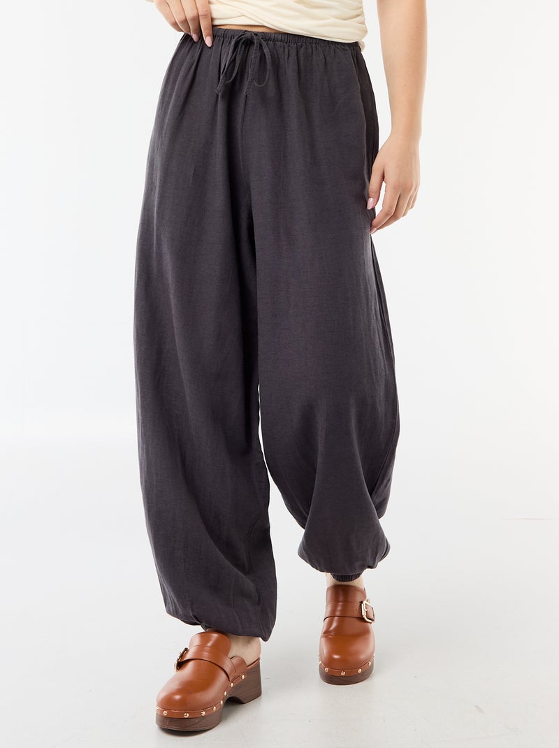 Pantaloni ampi tinta unita con cintura elasticizzata Grigio - Kiabi