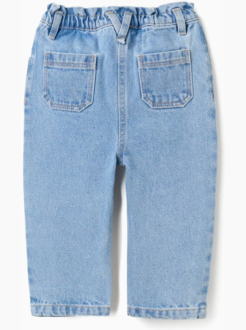 Pantaloni baggy in denim con cintura paperbag Blu chiaro - Kiabi
