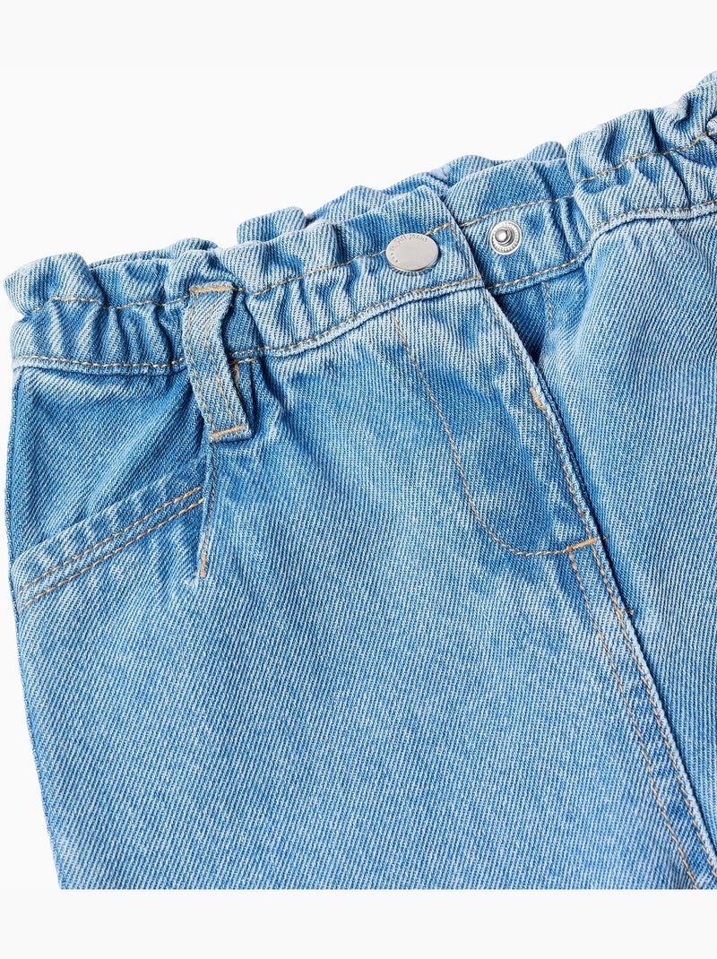 Pantaloni baggy in denim con cintura paperbag Blu chiaro - Kiabi