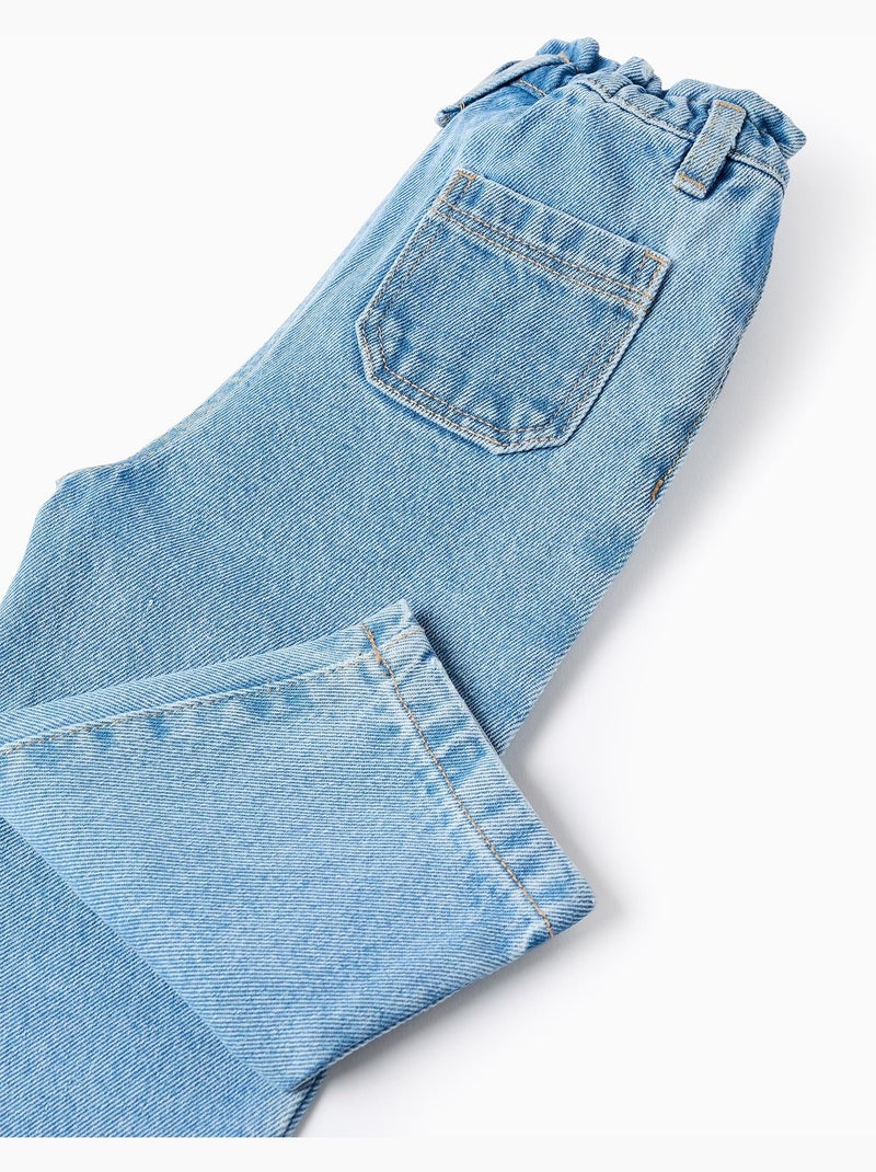Pantaloni baggy in denim con cintura paperbag Blu chiaro - Kiabi