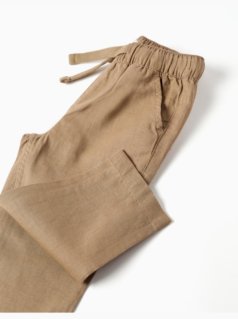 Pantaloni baggy in lino con coulisse Beige scuro - Kiabi