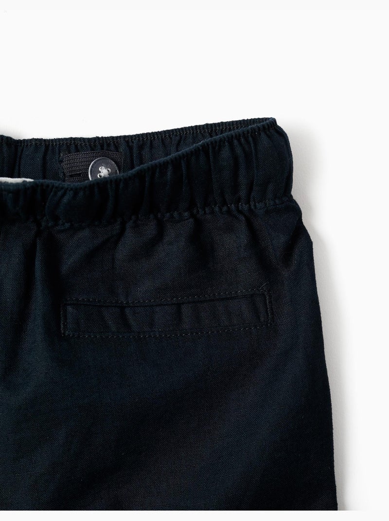 Pantaloni baggy in lino con coulisse Blu scuro - Kiabi